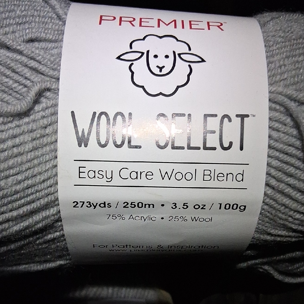 2 Skeins Premier Wool Select Easy Care Yarn in Soft Gray